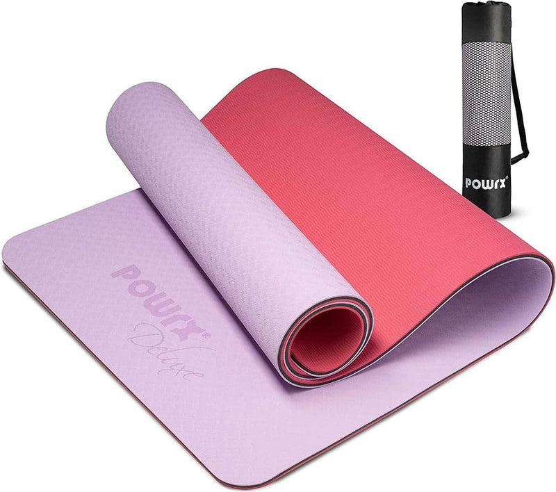 POWRX Yoga Mat TPE with Bag, Exercise mat for workout