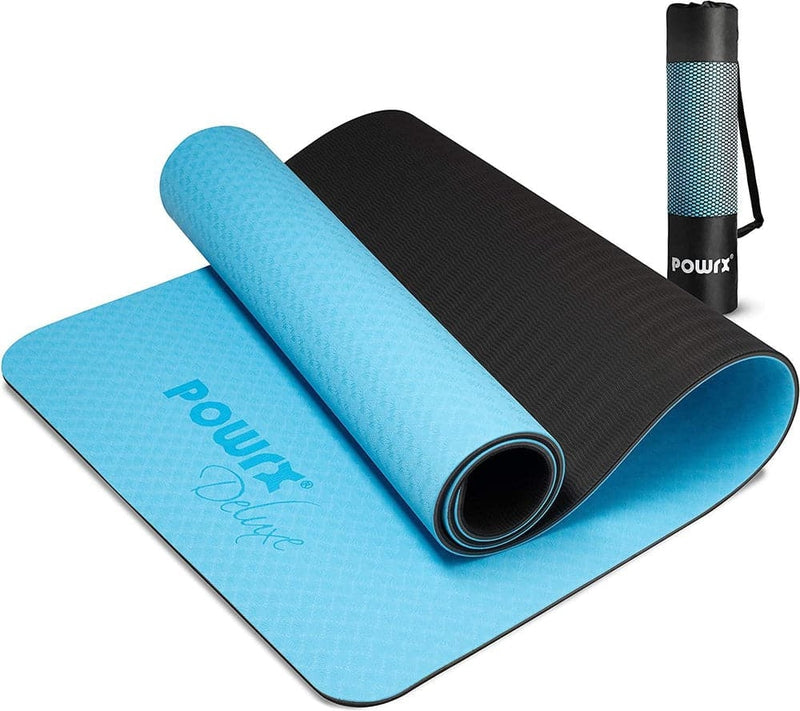 POWRX Yoga Mat 3-layer Technology incl. Carrying Strap + Bag | Excersize  mat for workout