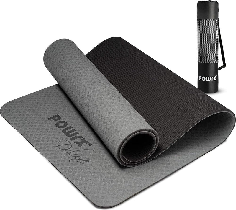 POWRX Yoga Mat TPE with Bag, Cool Grey